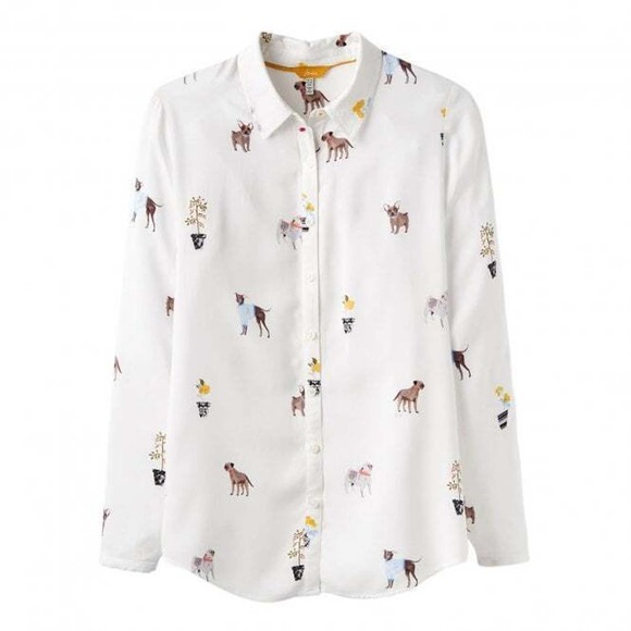 Joules Elvina Dog Print Button Up Shirt White Blouse LS Women's Size 2 H13483 - Picture 14 of 14